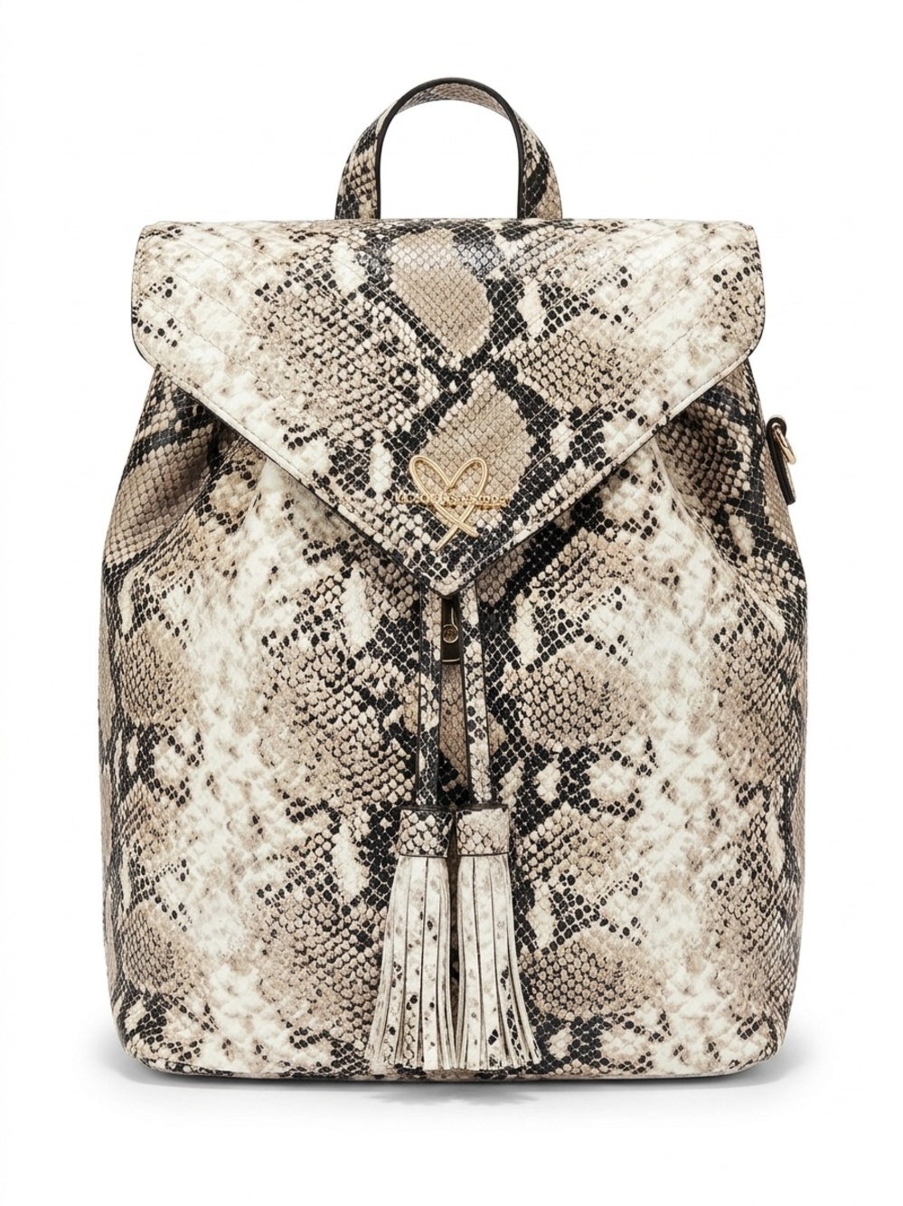 Victoria Secret Tassel Snake-Print Backpack in Beige and Black